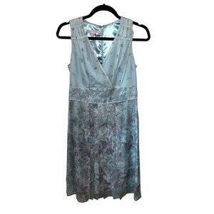 Philip Dicaprio Blue Floral Sleeveless Pleated Cottage 100% Silk Dress Size 6